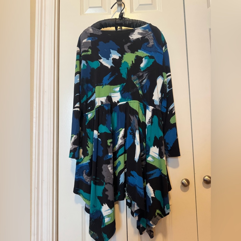 Flowy Tunic Top Womens Large Abstract Print Layered Chiffon Hem Casual Blouse - Picture 4 of 5